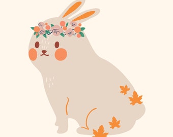 Floral Crown Bunny Digital Download, Rabbit Printable, Boho Bunny, Fall Decor, Fall Decor, Kid’s Wall Art, Nursery Wall Art, Boho Fall Decor