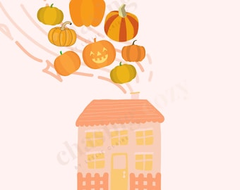 Camino di zucca autunnale stampabile, arredamento rosa di Halloween, arredamento autunnale, festa di Halloween per bambini, arredamento spettrale carino, segno di Halloween, arredamento autunnale Boho