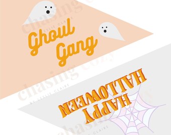 Halloween Printable Pennant Flag, Kid Halloween Party, Cute Spooky Decor, Halloween Ghost Sign, Halloween Sign Banner, Pink Halloween Decor