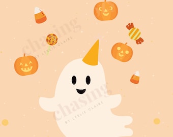Cute Ghost and Candy Halloween Print, Pink Halloween Decor, Fall Decor, Kid’s Halloween Party, Cute Spooky Decor, Halloween Sign