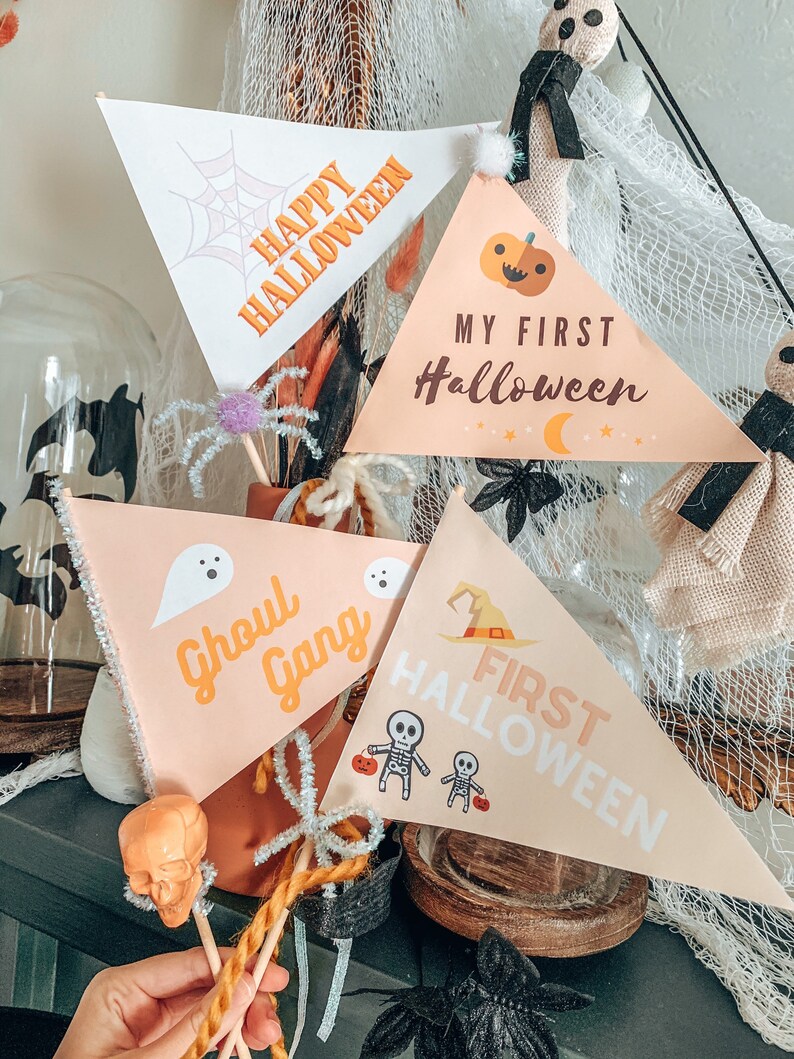 My First Halloween Flags, Pennant Flag, Pink Halloween Decor, Kids Halloween Party, Cute Spooky Decor, Halloween Sign, Boho Fall Decor image 1