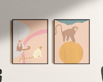 Boho Wall Art, Boho Nursery Stampabile, Bambino Camera Decor, Lemur Stampabile, Bambino Stanza Poster, Soggiorno Arte, Camera da letto Decor stampabile
