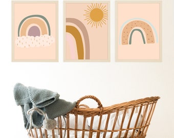 Boho Wall Art, Boho Nursery stampabile, Bambino Camera Decor, Arcobaleno stampabile, Baby Room Poster Soggiorno Sala Art Camera Stampabile