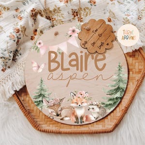 Hospital Door Hanger, Hospital Name Sign, Door Hanger, Woodland Girl Baby Doorhanger, Nursery Name Sign, Newborn Birth Stats, Shower Gift