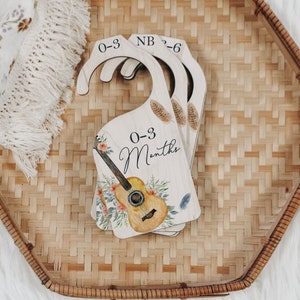 Floral Guitar Baby Wood Closet Dividers Nursery Closet Clothes Organizer Wood Clothes Divider Baby Wardrobe Dividers New Mom