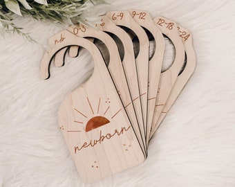 Sunburst Baby Wood Closet Dividers Rust Nursery Closet Clothes Organizer Wood Clothes Divider Baby Wardrobe Dividers New Mom