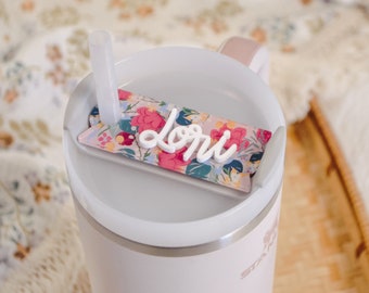 Pink Floral Stanley Cup Tumbler Name Plate Personalized, Name Tumbler Name Tags, Quencher Tumbler Topper, Stanley Lid H2.0 20oz, 30oz, 40oz,