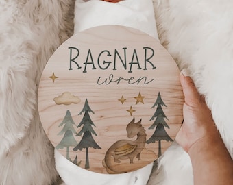 Fairytale Dragons Name Announcement Sign Wood Stats Sign Newborn Hospital Photo Prop Boy Reveal Baby Photo Props New Baby Sign RW