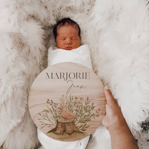 Baby Name Announcement Sign, Newborn Birth Sign, Wooden Sign for Baby Reveal, Baby Sign Personalized, Hospital Door Hanger, Baby Shower Gift