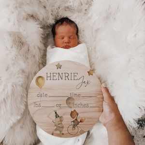 Baby Stats Announcement Sign, Circus Animals Announcement, Wooden Name Sign, Wood Newborn Name Plaque, Baby Sign, Hospital Door Hanger