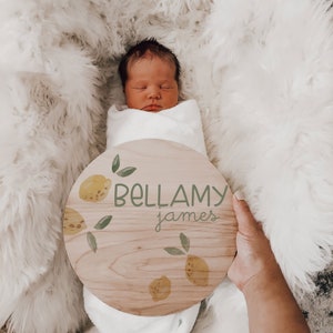 Lemons Birth Announcement Baby Announcement Name Sign Wood Sign Bellamy Newborn Announcement Hospital Photo Prop Gender Neutral Sign
