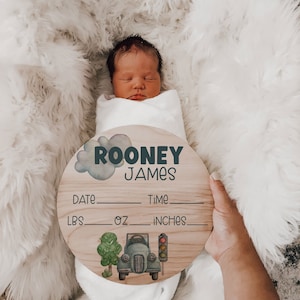 Birth Stats Sign, Newborn Name Announcement Sign, Little Trucks Wooden Birth announcement, Baby Personalized Wood Sign for Hospital
