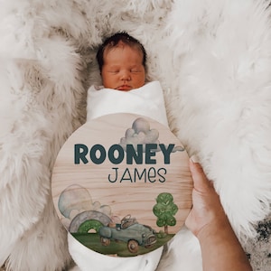 Newborn Name Announcement Sign, Birth Stats Sign, Little Trucks Wooden Birth announcement, Baby Personalized Wood Sign for Hospital