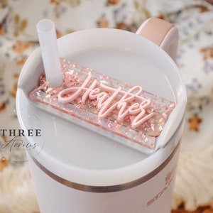 14oz Stanley Name Tag, Tumbler Plate Personalized, Glitter Flake Tumbler Name Tags for Toddler, Personalized Quencher Lid Topper H2.0