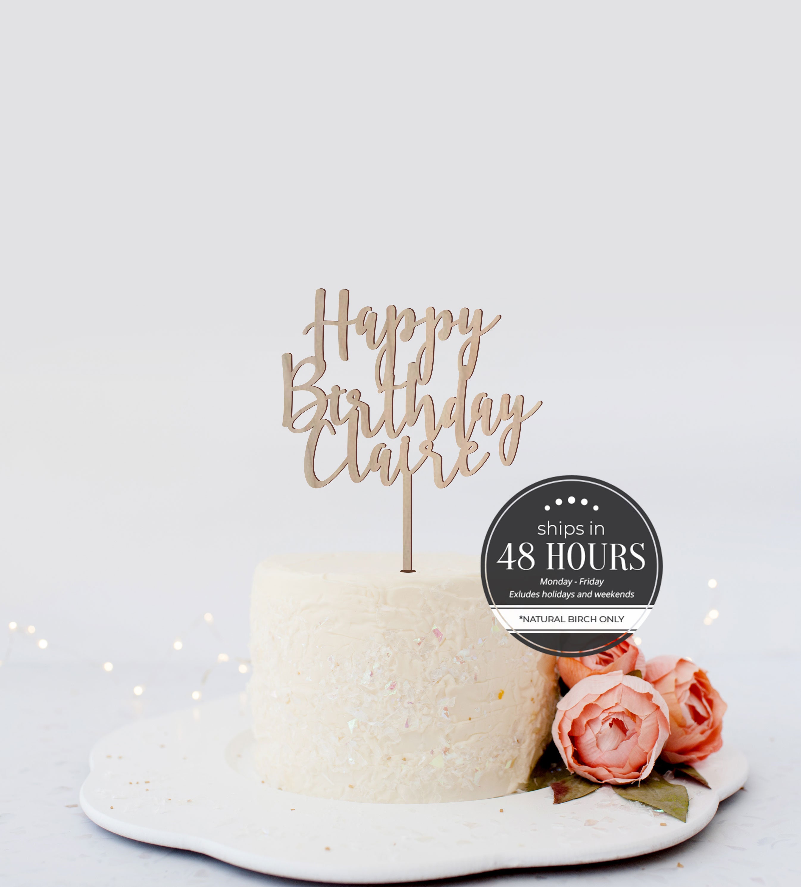 Cake topper Happy Birthday rond en bois - Gateau anniversaire