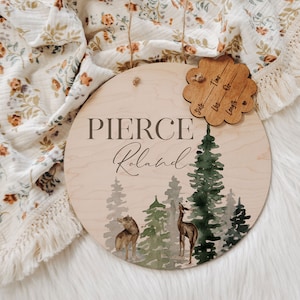 Hospital Door Hanger Boy, Hospital Name Sign, Woodland Door Hanger, Baby Doorhanger, Nursery Name Sign, Newborn Birth Stats, Shower Gift