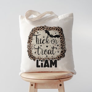 Halloween trick or treat tote bag, Custom Canvas Halloween Bag, Trick or Treat Name Tote, Personalized Gifts for Halloween, Fall Canvas Tote