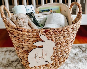 Easter Basket Name Tag Custom Name Tag Bunny Name Tag Custom Engraved Wood Tag Wooden Name Tag Custom Wood Tag Kids Spring