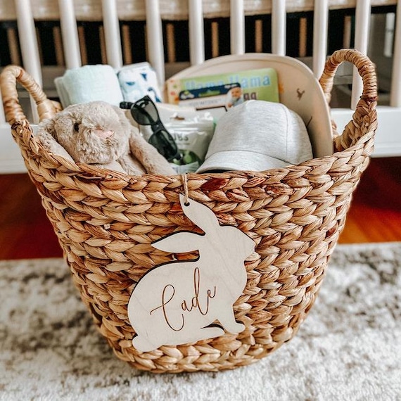Easter Basket Name Tag Custom Name Tag Bunny Name Tag Custom Engraved Wood Tag Wooden Name Tag Custom Wood Tag Kids Spring