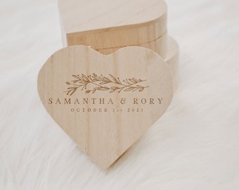 Wedding Ring Box, Wooden Ring Box for Wedding Ceremony, Heart Shaped Custom Name Ring Box, Rustic Wedding, Ring Bearer Box, Wedding Keepsake