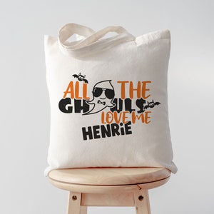 Halloween trick or treat tote bag, Custom Canvas Halloween Bag, Trick or Treat Name Tote, Personalized Gifts for Halloween, Fall Canvas Tote