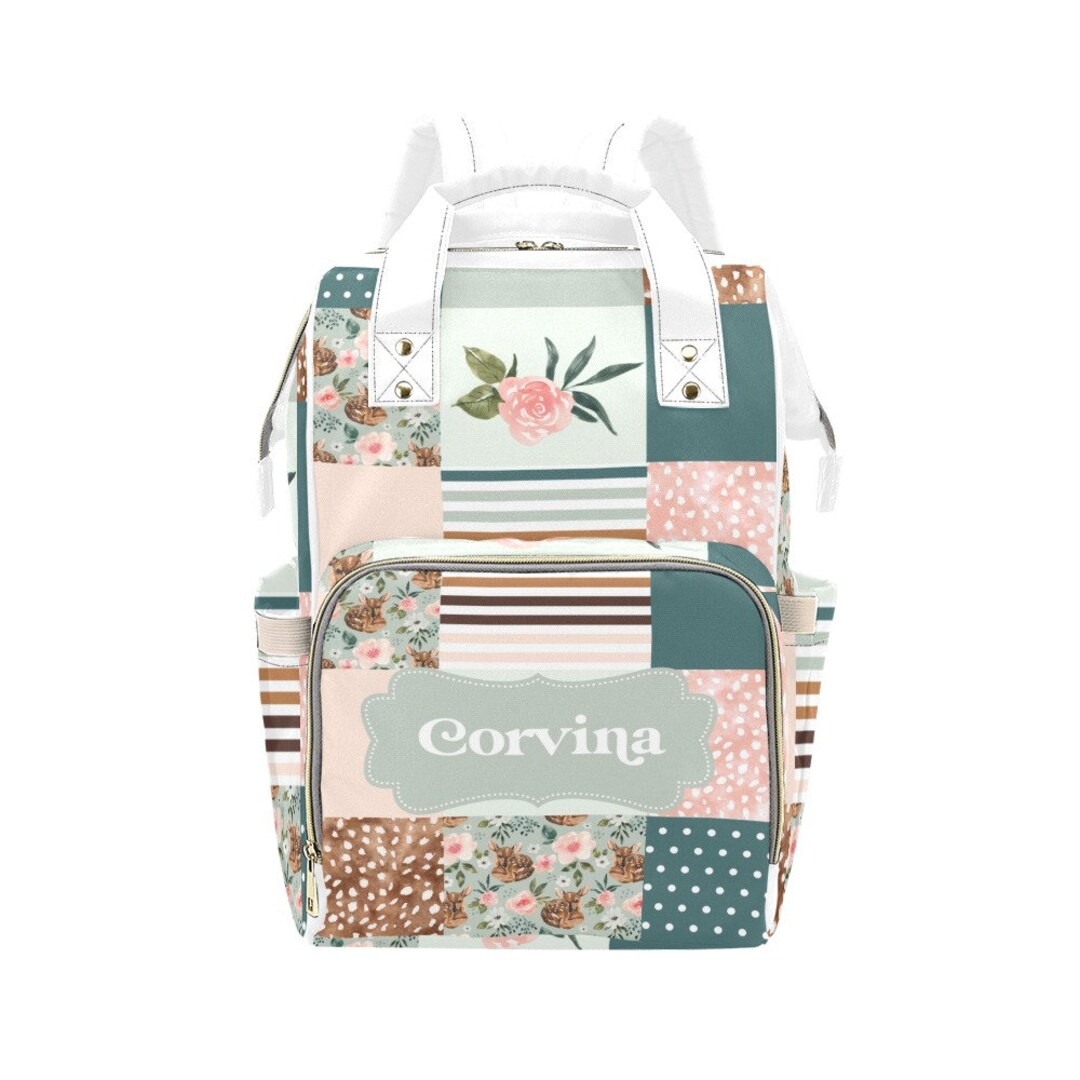 Patchwork Custom Diaper Bag, Baby Name Diaper Bag, Personalized Baby