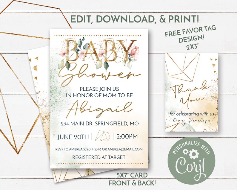 Baby Shower Invitations Gold Geometric Party Invites Etsy
