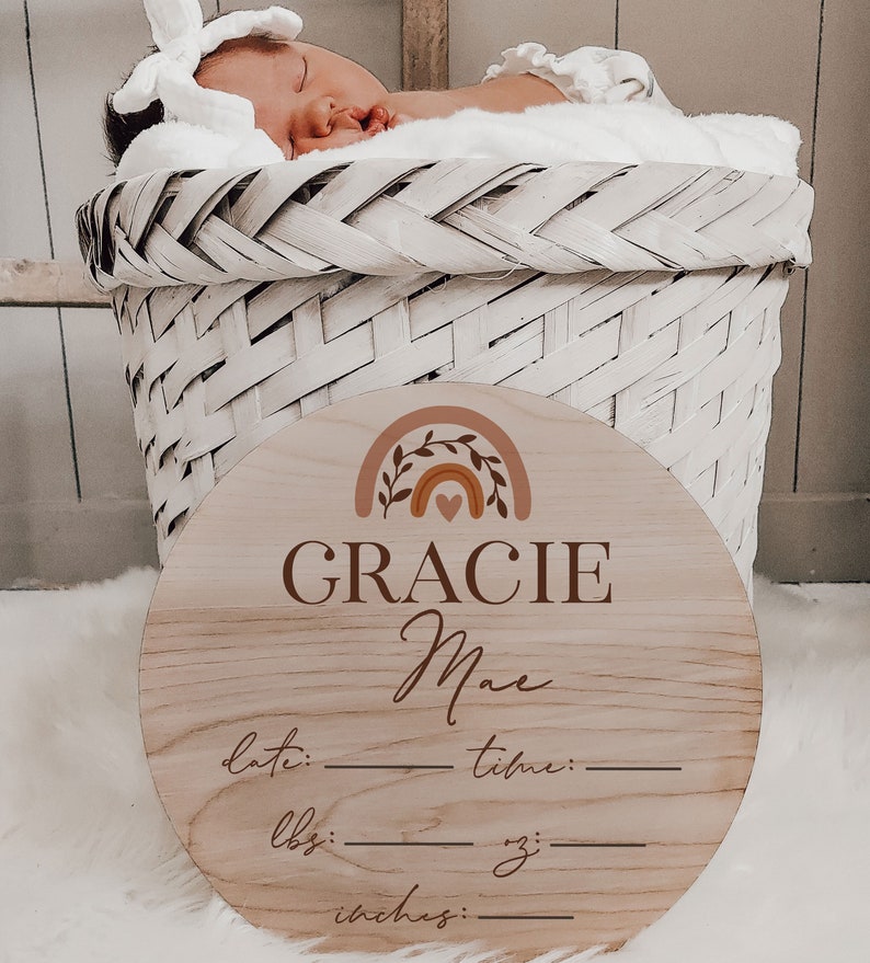 Rainbow Baby Girl Announcement Sign Wood Sign Newborn Etsy