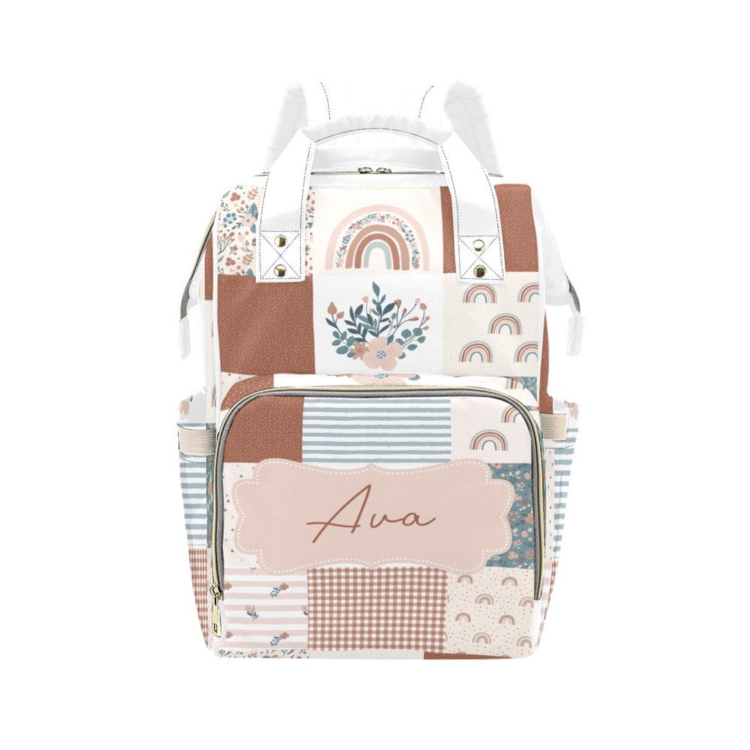 Patchwork Custom Diaper Bag, Baby Name Diaper Bag, Personalized Baby