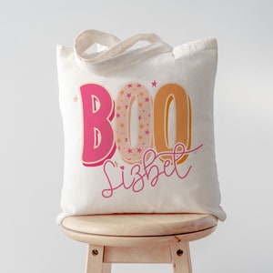 Halloween trick or treat tote bag, Custom Canvas Halloween Bag, Name Tote, Personalized Gifts for Halloween, Boo Retro Canvas Tote