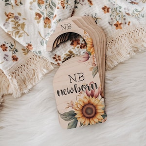 Closet Dividers Baby, Sunflower Floral, Baby Wood Closet Dividers, Clothes Organizer, Wood Clothes Divider, Baby Wardrobe Dividers, New Mom