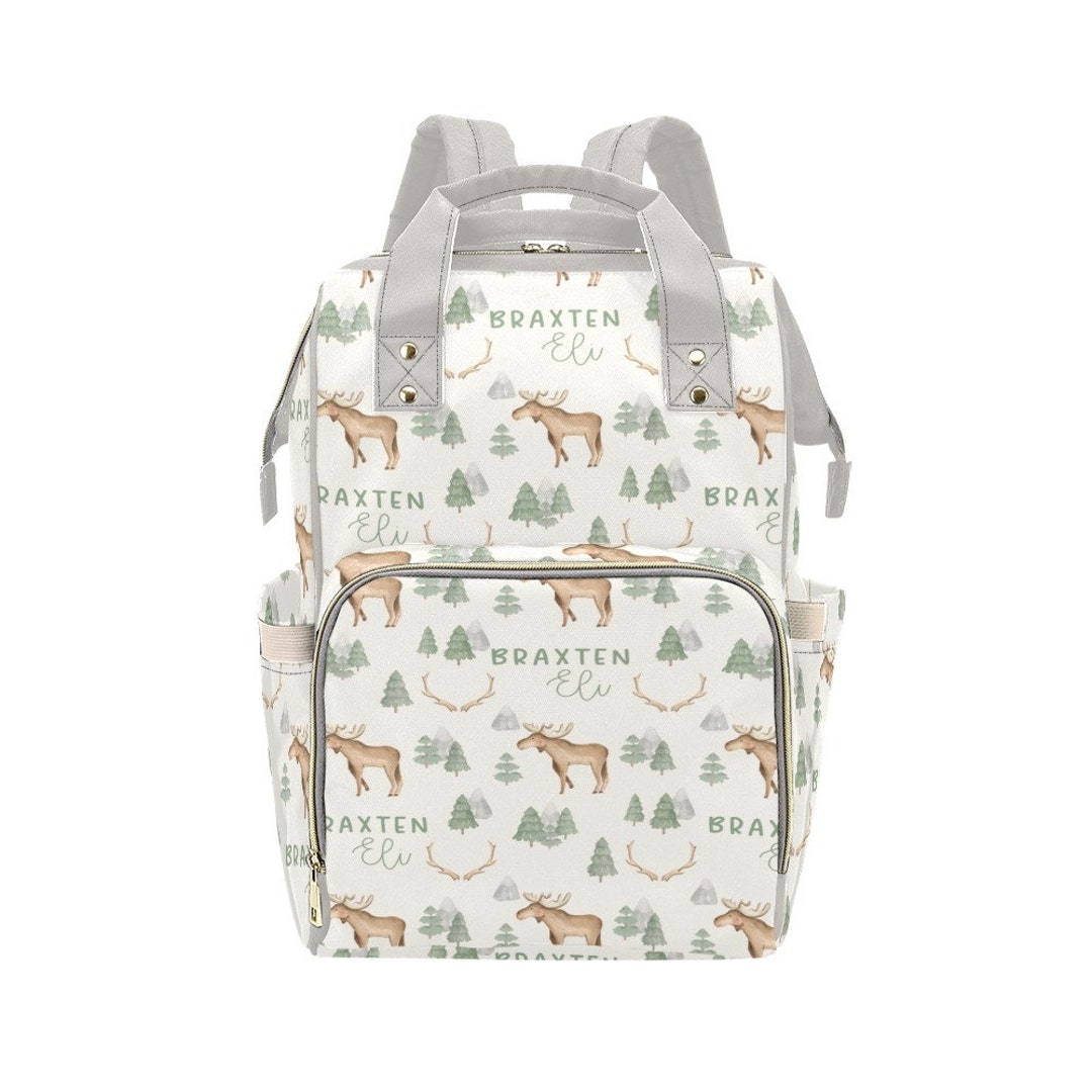 Personalized Diaper Bag, Baby Name Diaper Bag, Woodland Moose Baby Bag