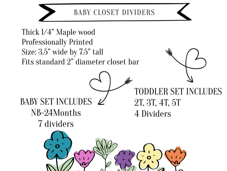 Wildflowers Baby Wood Closet Dividers Nursery Closet Clothes Organizer Wood Clothes Divider Baby Wardrobe Dividers New Mom image 3