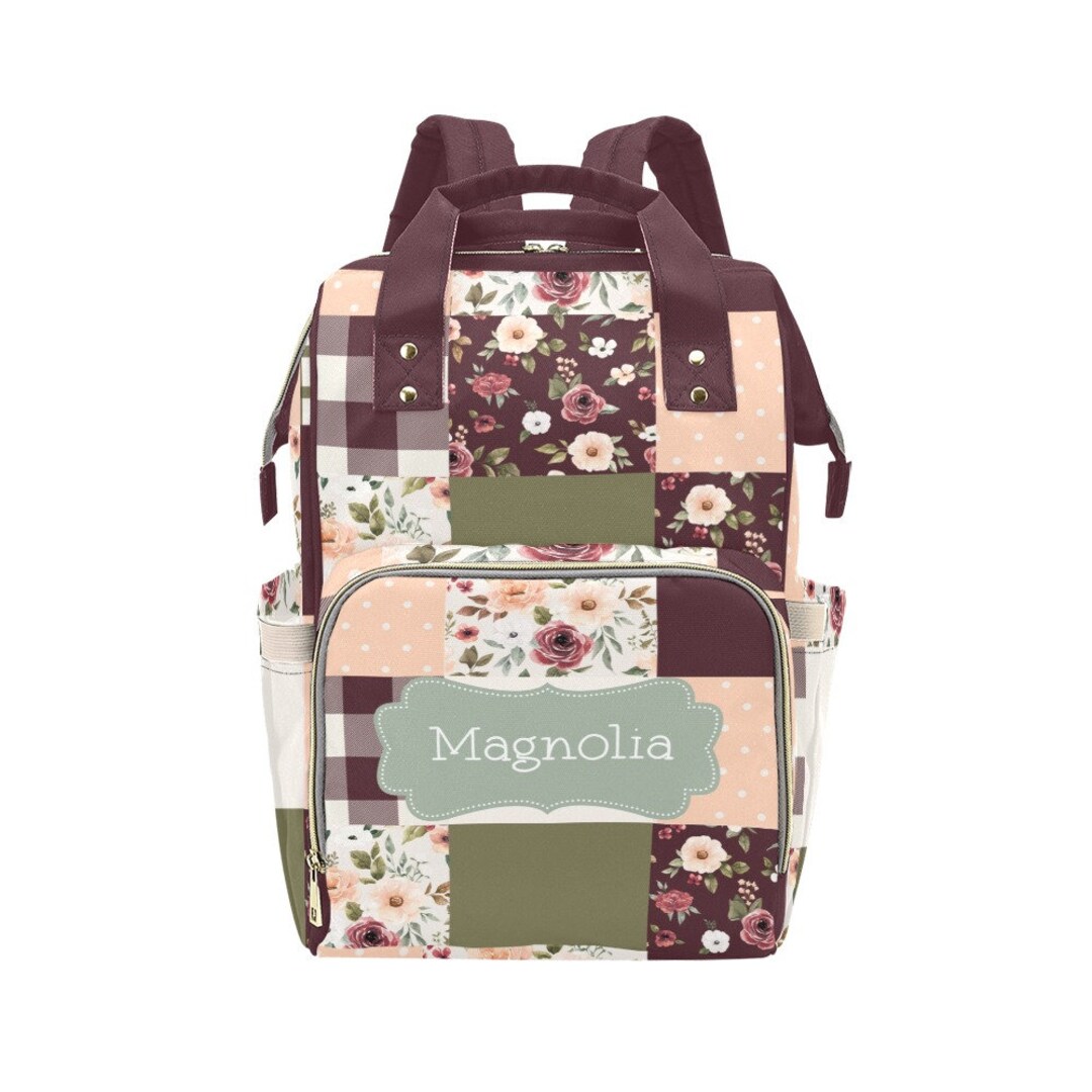 Patchwork Custom Diaper Bag, Baby Name Diaper Bag, Personalized Baby