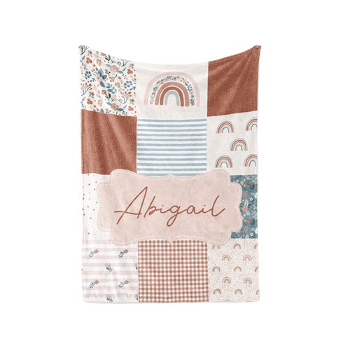 Personalized Rainbow Baby Blanket Neutral Baby Name Blanket Etsy