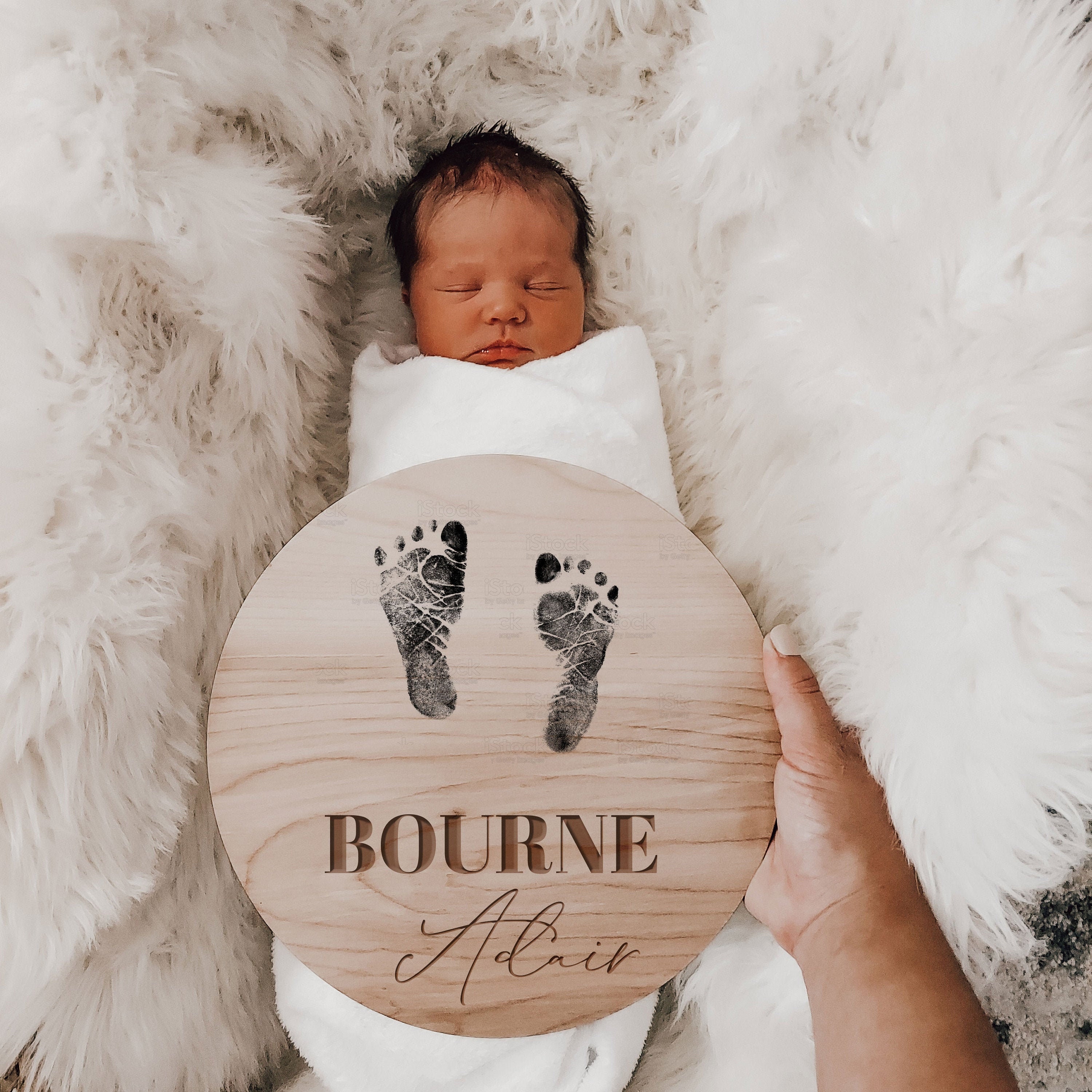 Engraved Name Foot Print Birth Announcement Sign Baby Name Sign Wood …