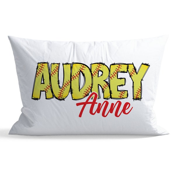 Pillow Case Personalized, Kid pillowcases, Name Pillow case, Standard Size Pillow Cover, Pillows Cases, Slumber Party Pillows, Softball Camp