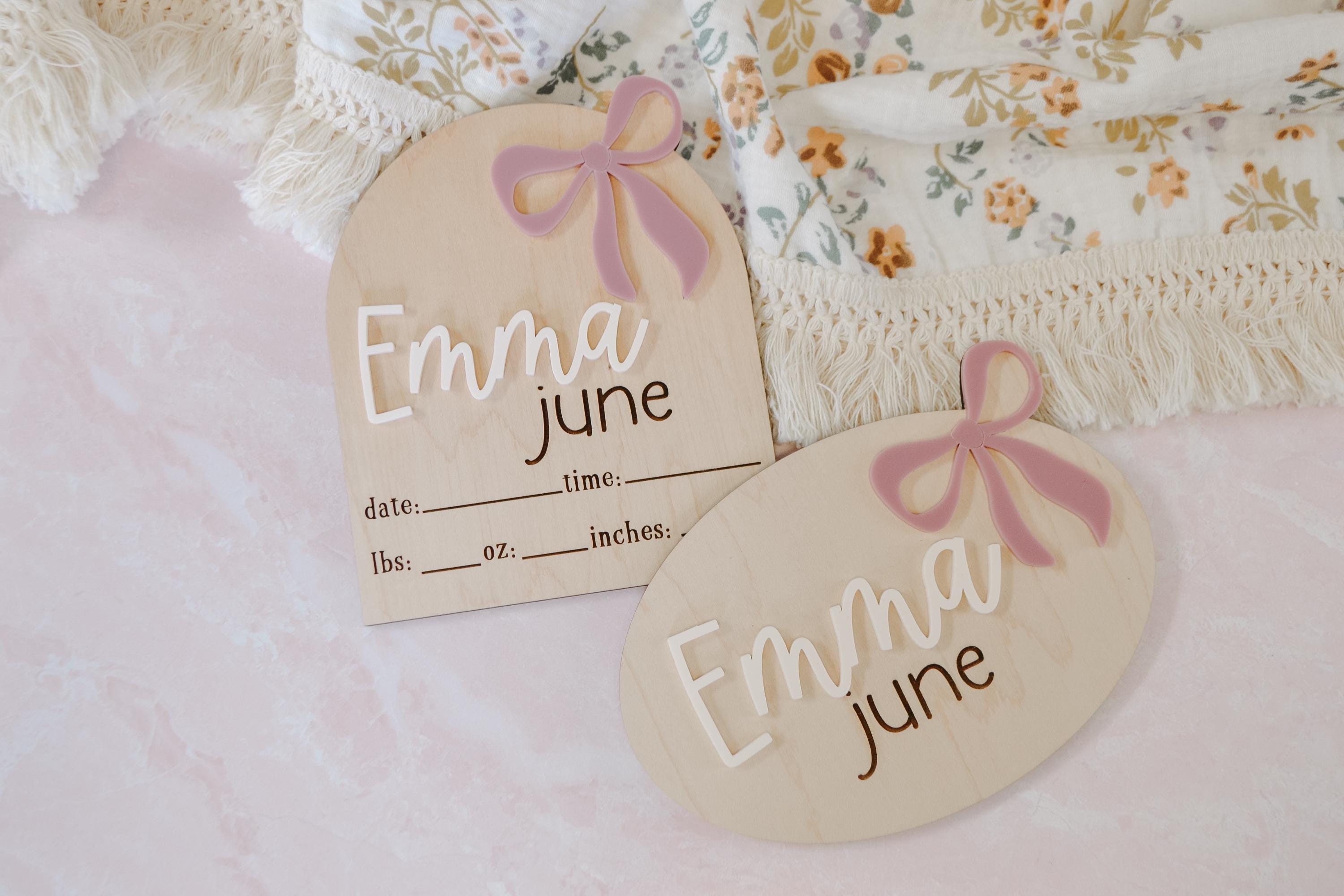 Baby Girl Name Sign Bow, Hospital Stats Sign, Coquette Baby Nursery, Baby Girl Announcement, Birth Stats Sign, Baby Girl Name Sign