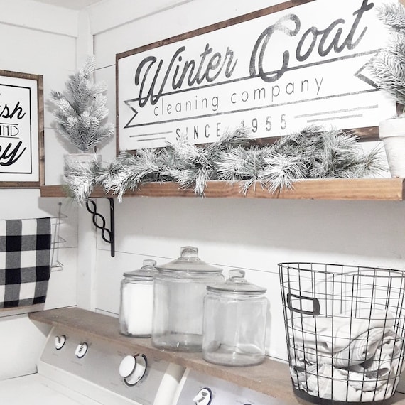 Winter Coat Cleaning Company 1955 Laundry Room Vintage Home Style Decor Farmhouse Decor Whitewash Handmade Wood Sign