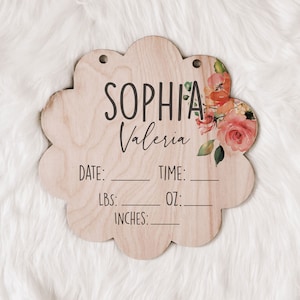 Hospital Door Hanger Girl Floral Nursery Name Sign Birth Stats Sign Girl Hospital Door Wreath Announcement Sign Baby Keepsake New Baby Gift