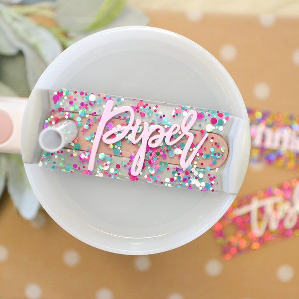 Stanley Name Plate Tumbler Tag Personalized, Enchanted Confetti Tumbler Name Tags, Personalized Quencher Tumbler Topper, Lid H2.0 30oz, 40oz