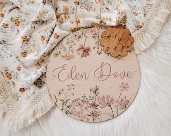 Hospital Door Hanger, Hospital Name Sign, Door Hanger, Wildflowers Baby Doorhanger, Nursery Name Sign, Newborn Birth Stats, Shower Gift