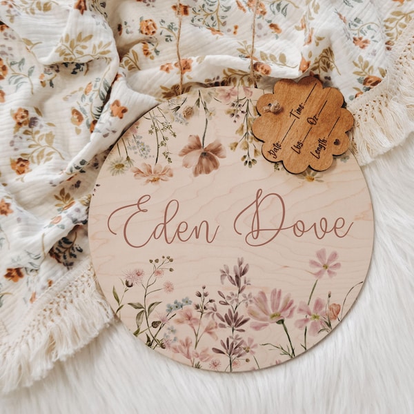 Hospital Door Hanger Girl, Hospital Name Sign, Door Hanger, Wildflowers Baby Doorhanger, Nursery Name Sign, Newborn Birth Stats, Shower Gift