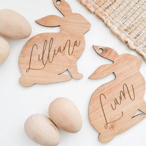 Easter Basket Name Tag Custom Name Tag Bunny Name Tag Custom Engraved Wood Tag Wooden Name Tag Custom Wood Tag Kids Spring