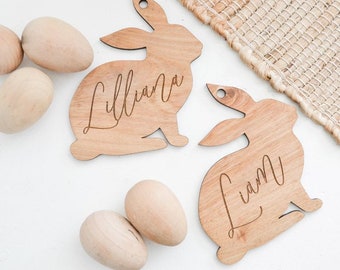 Easter Basket Name Tag Custom Name Tag Bunny Name Tag Custom Engraved Wood Tag Wooden Name Tag Custom Wood Tag Kids Spring