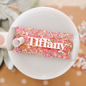 Tumbler Name Plate Personalized, Pink Lemonade Confetti Tumbler Name Tags, Personalized Quencher Tumbler Topper, Stanley Lid H2.0 30oz, 40oz