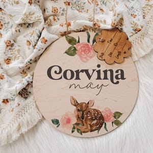 Hospital Door Hanger, Hospital Name Sign, Door Hanger, Girl Woodland Baby Doorhanger, Nursery Name Sign, Newborn Birth Stats, Shower Gift