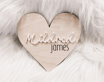 Heart Nursery Name Sign, 3D Wooden name Sign, Newborn Photo prop, Baby Shower Gift, Personalized Gifts, Hospital Sign, Baby Name Rounds