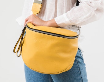 Messenger Bumbag, leather messenger handbag, leather sling bag, leather pouch, handmade bag, leather purse, yellow leather bag