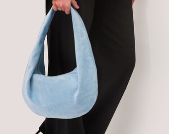 Hobo Bag Suede - Leather Hobo Bag - Sky Blue Suede Purse - Shoulder Bag in Blue Suede - Sling Bag - Crossbody Hobo Bag - Gift for Her